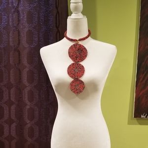 NWOT Red And Black African Beaded Tiered Necklace